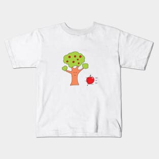 cute an apple run through a tree Kids T-Shirt